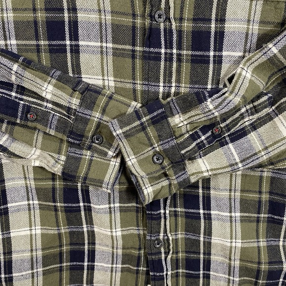 Wrangler Premium Shirt Men's 2XL Green Tan Plaid Flannel Long Sleeve Button Up - Picture 5 of 10